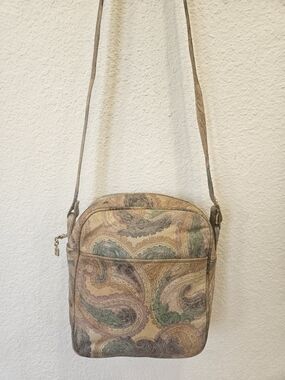 Vintage Robert Bestien Paisley Crossbody Bag Earth Tone Leather 1970s/80s NYCO